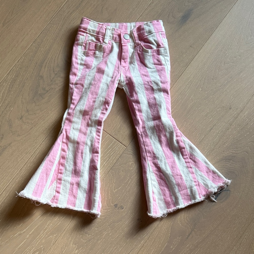 Pink and White Striped Kids Flared Jeans